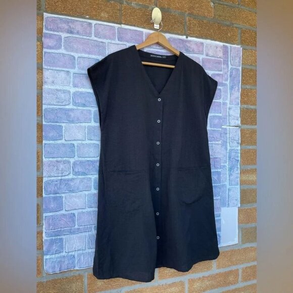 GUDRUN SJODEN Dress Organic Cotton Button Front Pockets Lagenlook dress medium - Picture 2 of 9